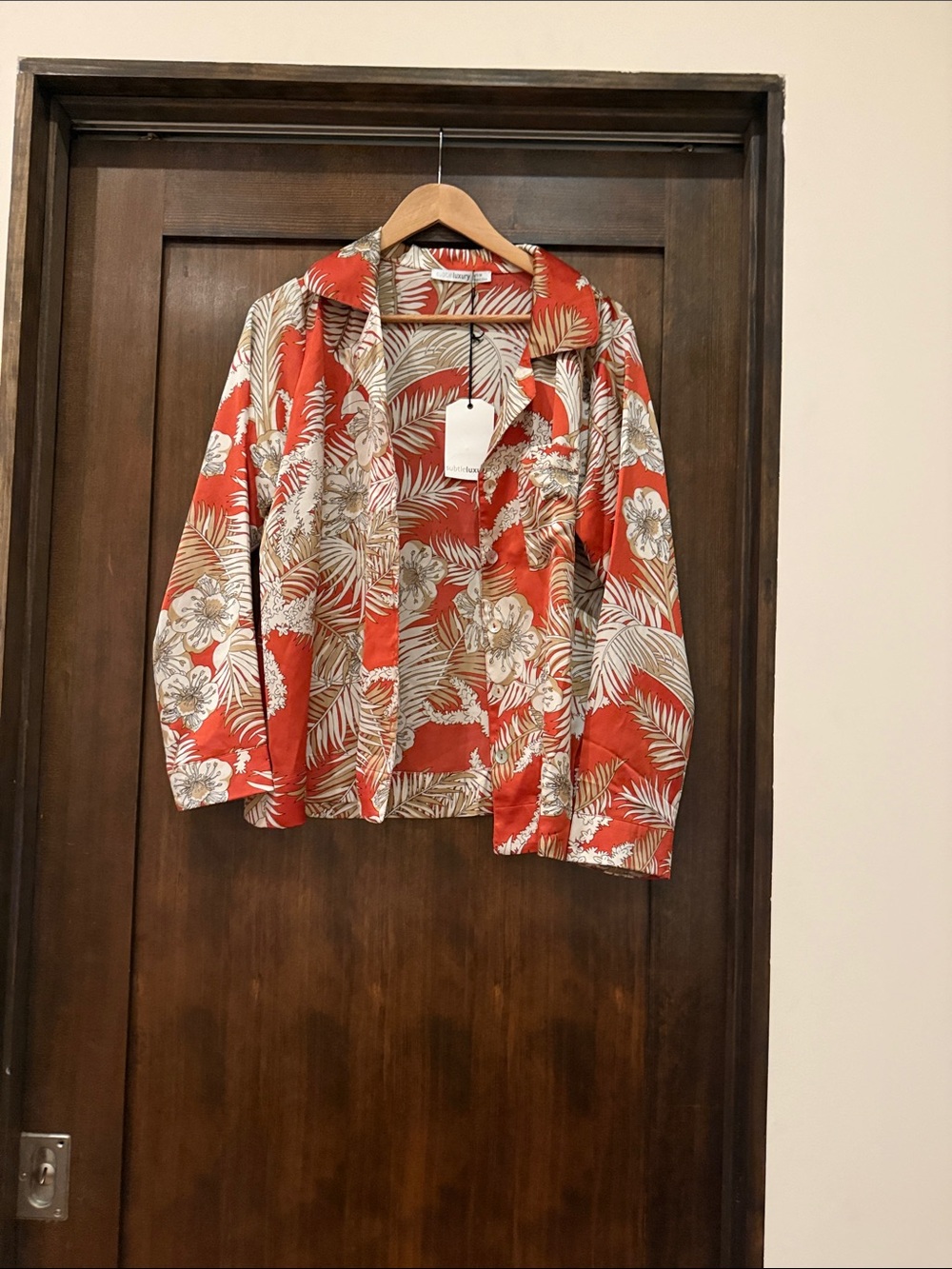 Women's Red Tropical Button-Down Shirt Jacket